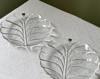 Mid-century Orrefors Sweden Glass Leaf Dishes