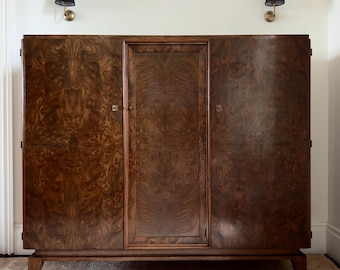 Large French Art Deco Walnut Burr Cabinet, c.1930s