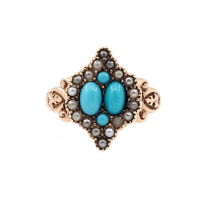 Antique Victorian Turquoise Seed Pearl Ring image 1