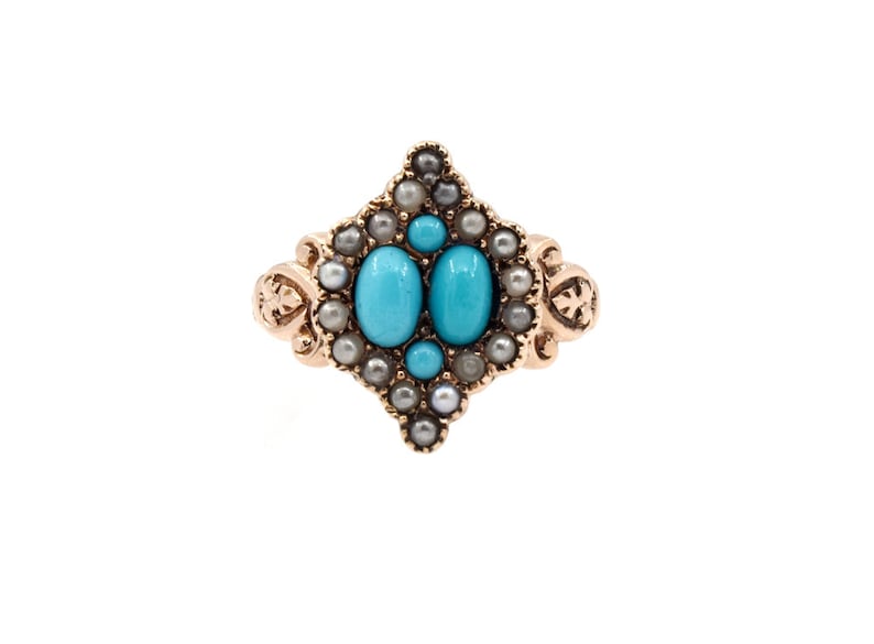 Antique Victorian Turquoise Seed Pearl Ring image 1