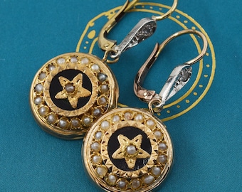 Antique Pearl + Diamond Star Earrings