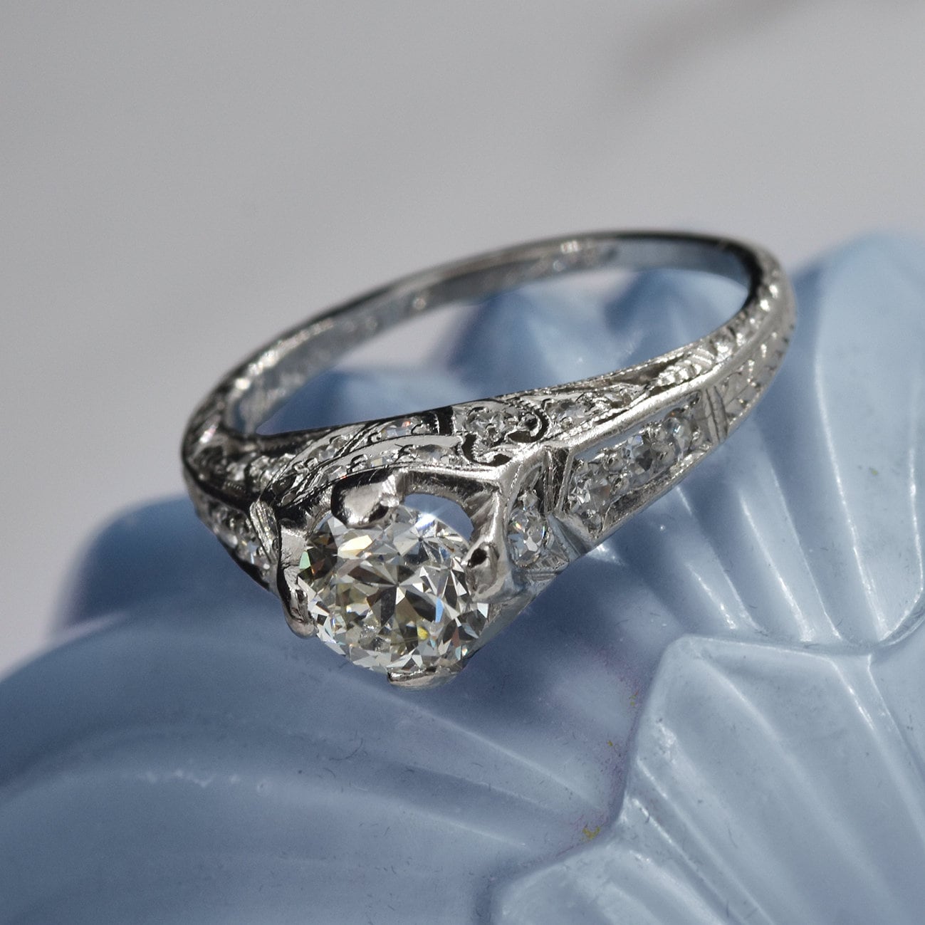 Art Deco Platinum Diamond Engagement Ring - Etsy
