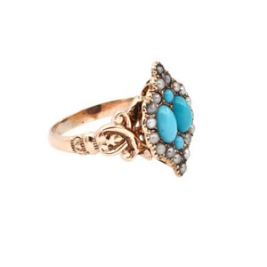 Antique Victorian Turquoise Seed Pearl Ring image 2