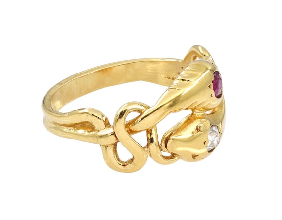 Antique Victorian 18k Yellow Gold Ruby + Diamond … - image 3