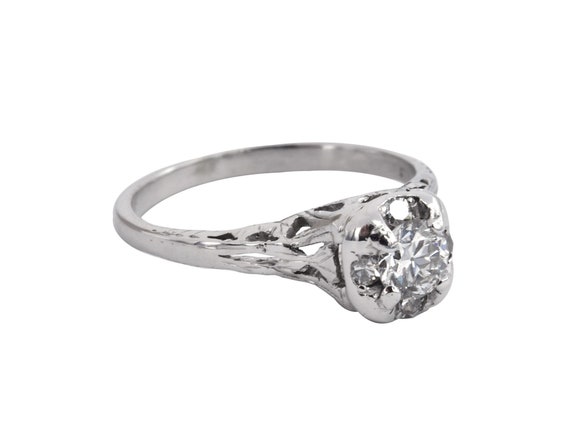 18k White Gold Deco Solitaire Filigree Engagement… - image 4