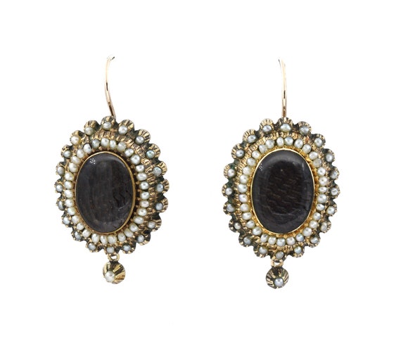 Yellow Gold Victorian Seed Pearl Mourning Dangle … - image 2