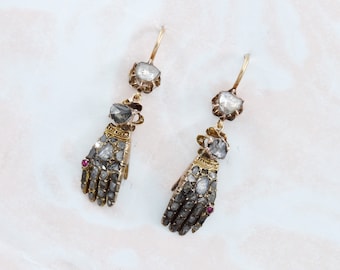 Vintage Victorian-Style Diamond Slice Hand Earrings