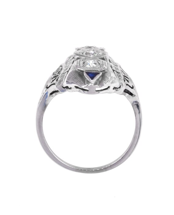 Art Deco White Gold Diamond & Sapphire Dinner Rin… - image 4