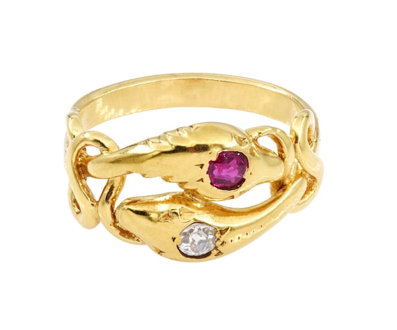 Antique Victorian 18k Yellow Gold Ruby + Diamond … - image 2