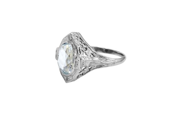 18k White Gold Aquamarine Filigree Ring - image 2