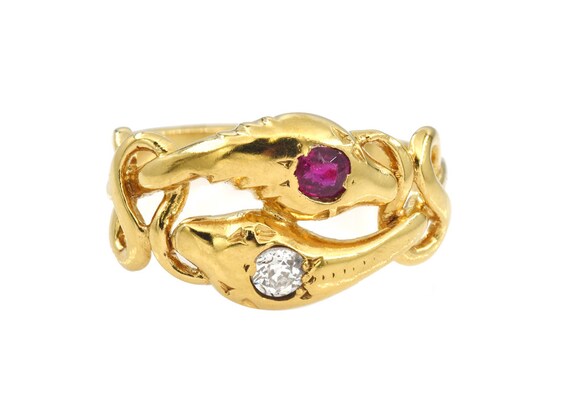 Antique Victorian 18k Yellow Gold Ruby + Diamond … - image 5