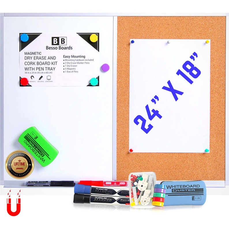 Dry Erase Cork Board Combo Set 18 x 24 White and Etsy