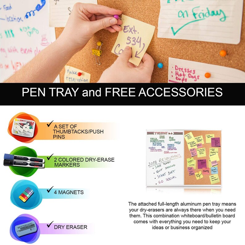 Dry Erase Cork Board Combo Set 18 x 24 White and Etsy