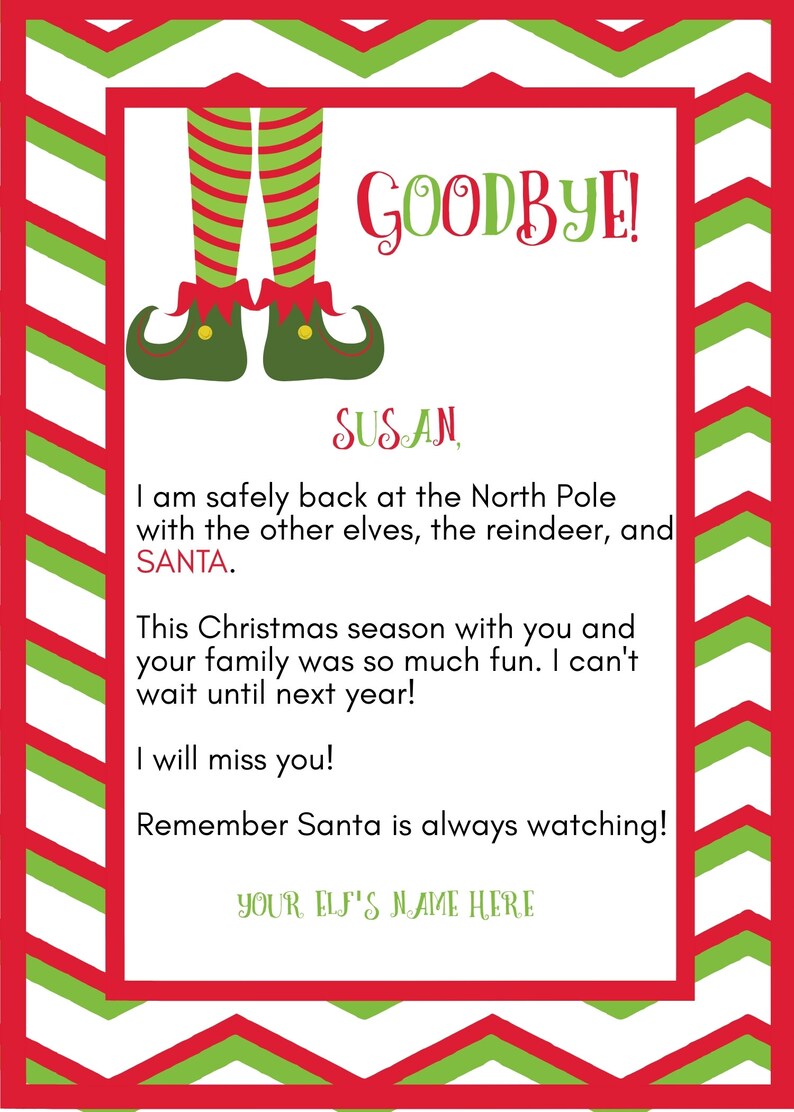 Printable Christmas Elf Hello / Goodbye Letter / Elf Camera | Etsy