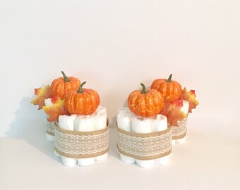 Fall Theme "Little Pumpkin" Mini Diaper Cakes / Pumpkin Baby Shower / Pumpkin Diaper Cake / Fall Diaper Cake / Pumpkin Theme