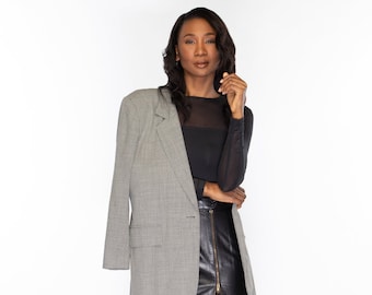 Vintage Escada Wool Blazer: Black & White Pattern, Dice Buttons, Size 6