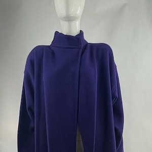 Norma Kamali Dark Purple Open Coat w Leather Belt|Vintage Duster|Luxury Brand Cloak|Fall Jacket|Every Day Casual Overcoat|L
