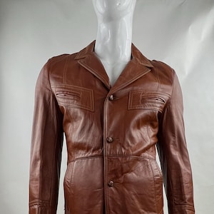 Blouson en cuir marron cognac Cabretta Angel Skin gris avec doublure amovible en fausse fourrure | Manteau sport style années 70 | Blazer disco en cuir véritable souple | 36R