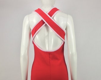 1990's Fashion Plate Red Tank Dress w Crisscross Back|Red Summer Dress|Fitted Red Summer Festival Dress|Music Festival Dress|Size M