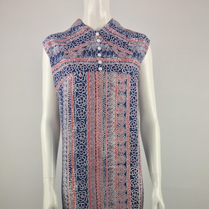 1960&#39;s Shift Dress w Blue & Red Floral and Paisley Print|Floral Dress|Paisley Dress|Summer Dress|Festival Dress|Casual Dress|Size 2X