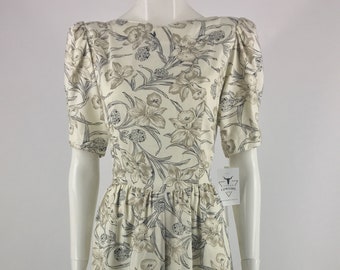 1980s Floral Print Midi Dress | Accentuette, Size 8, Vintage