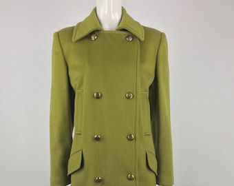Vintage Henri Bendel Wool Peacoat | 1990s Lime Green Military Jacket, Size 6