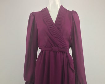 1970's Lizzy & Johnny Midi Dress|Shear Faux Wrap Dress w Matching Belt|Pink Wrap Dress|Shear Pink Dress|Pink Midi Dress|Size 5
