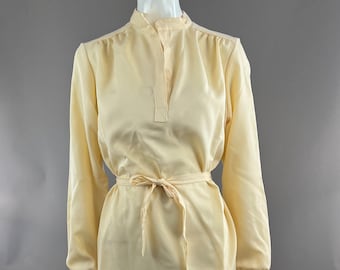 1980s Yellow Belted Blouse | Vintage V-Neck Tunic, Size 16