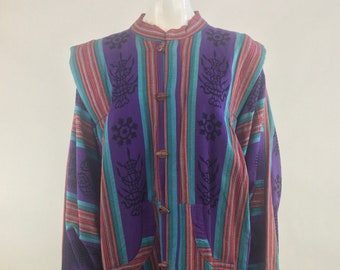 1980's Kathmandu Express Purple Cheongsam Jacket|Qipao Blazer|Ethnic Mixed Print Jacket|Southwestern Jacket|Tribal Jacket|Size XL