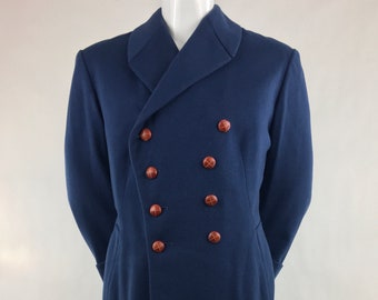 1960's Ugeco Nantes Navy Blue Wool Coat|1969 French Military Coat|Dark Blue Steampunk Jacket|Double Breasted Coat|Size Medium