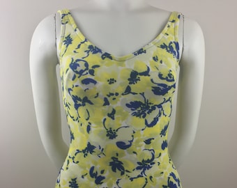 1950's Robby Lee Fashions Yellow Floral Swimsuit|Floral Bathing Suit|Vintage One Piece|Size Small