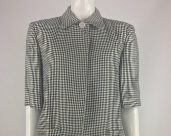 Vintage 90s Perry Ellis Checkered Blazer: Short Sleeve Preppy Style