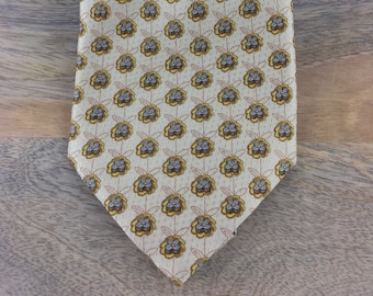 Vintage Altea Expressly for Nordstrom Italian Silk Tie Gold Cream Floral Geometric Medallion Necktie Made in Italy Wide 4 Inch Designer Men