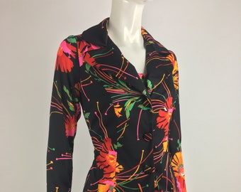 1970's Black Floral Maxi Dress w Matching Jacket|Dark Floral Maxi Dress|70's Hostess Dress|Entertaining Outfit|Marsha Brady Dress|Size M