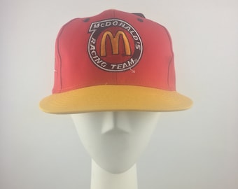 Vintage 1990's Nascar Track Side Red Snap Back w Embroidered McDonald's Racing Team Logo|Jimmy Spencer Nascar Hat|Red Trucker Hat|One Size