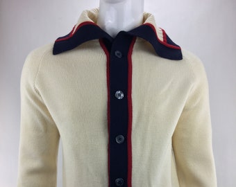 1970’s Sir Pendleton Ivory Shawl Collar Cardigan|Virgin Wool Dad Sweater|Knitted Grandpa Sweater|Gift for Him|Retro Preppy Sweater|Size L