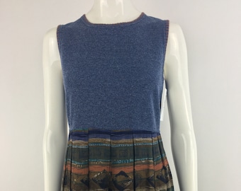 1990's Karin Stevens Blue Shift Dress w Abstract Print|Summer Dress|Sun Dress|Girly Grunge Dress|Size 8