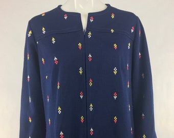 70's Amy Adams Navy Blue Shift Dress|Embroidered Floral Dress|Dark Blue Day Dress|Dark Floral Dress|Work Dress|Office Dress|Midi Dress|16