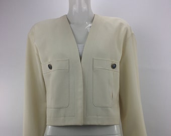 1980's Anne Klein II Ivory Blazer|Cropped Blazer|Wool Work Blazer|Professional Blazer|Career Blazer|Office Blazer|Size Medium