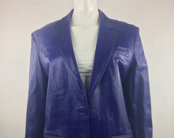 Jaren 80 Begedor Italia for Marshall Field's paarse leren jas|Jaren 80 leren blazer|Italiaanse leren blazer|Maat 6