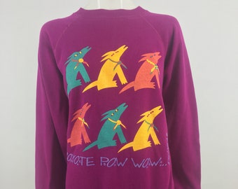 1980's Taos Artwear Co. Fushia Pink Sweatshirt w Colorful Coyotes|Casual Sweatshirt|Coyote Sweatshirt|Vintage Pink Sweatshirt|Size L