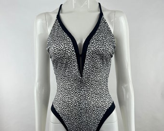 Jaren 80 Sirena zwart-wit badpak met luipaardprint|Badpak met dierenprint|Badkleding uit de jaren 80|Zwempak met zebraprint|Vintage badpak|S