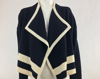 90&#39;s Escada Margaretha Ley Black & Ivory Striped Cardigan Sweater|Color Block Sweater|Oversized Slouchy Sweater|Open Sweater|Work Sweater|M