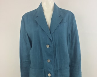 1980's Feminella Blue Linen Blazer|Minimalist Blazer|Over Sized Blazer|Boyfriend Blazer|Work Blazer|Professional Blazer|Career Blazer|12