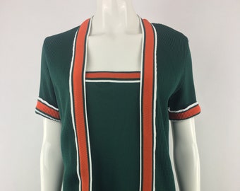 70's Dark Green Chevron Maxi Dress w Matching Sweater|Summer Dress|70's Sun Dress|Hostess Dress|Entertaining Outfit|Summer Festival Dress|S