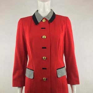 1980er Escada by Margaretha Ley Roter Blazer mit klassischem Karomuster|Wollblazer|Berufsblazer|Karriereblazer|Arbeitsblazer|Größe 8