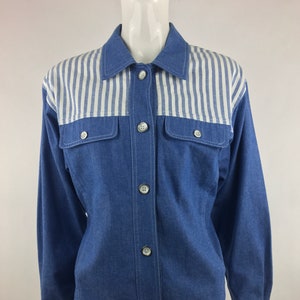 1980 年代 ジョイス ストライプ ジーンズ ジャケット|ヴィンテージ デニム ジャケット|トラッカー ジャケット|カントリー & ウエスタン ジャケット|サウスウエスタン ジャケット|ロデオ ジャケット|サイズ 6