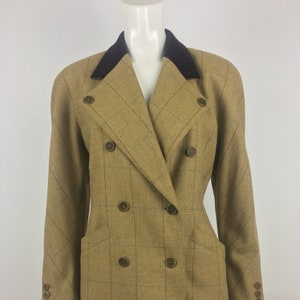 1990's Escada by Margaretha Ley Tan Classic Plaid Blazer|Double Breasted Blazer|Velvet Collar Blazer|Vintage Check Blazer|Gun Club Blazer|4