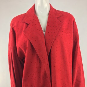 1980&#39;s Vakko Red Suede Jacket w Black Polka Dots|Red Leather Blazer|Red Suede Coat|Oversized Jacket|Slouchy Jacket|Polka Dot Blazer|Size M