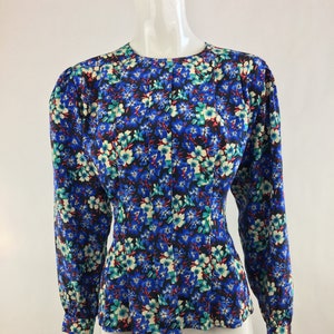 80&#39;s Worthington Dark Blue Floral Blouse|Navy Blue Floral Blouse|Abstract Floral Top|Vintage Work Blouse|Career Blouse|Office Blouse|Size 8